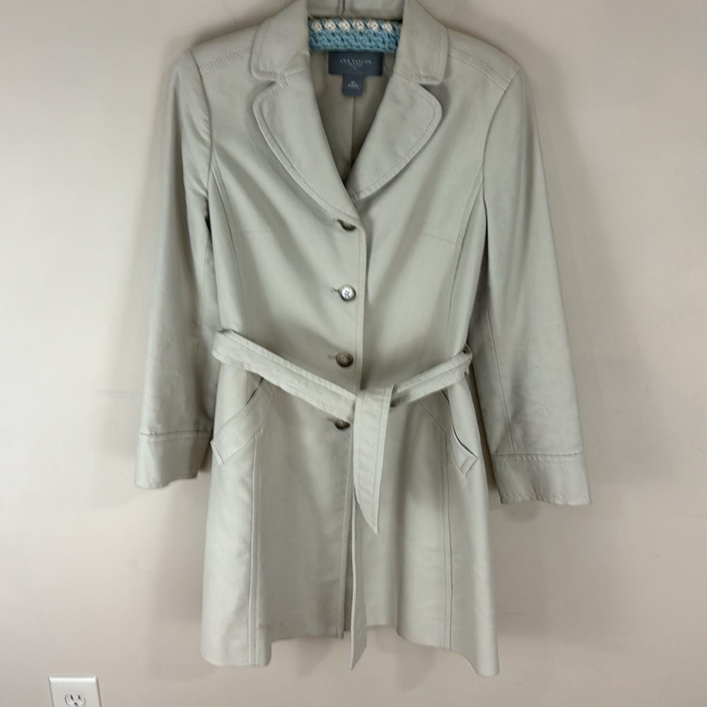 Ann Taylor Petites Tan Cream Brushed Cotton Belted Trench Coat Size MP